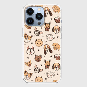 Чехол для iPhone 13 Pro с принтом Хипстерские собачки в Тюмени,  |  | 100 эко | dog | dogs | hipster | old school | pattern | retro | vintage | бульдог | винтаж | дог | лапки | мопс | на стиле | нарисованные | отпечаток | паттерн | псы | пудель | ретро | рисунки | рисунок | скетч | следы лап | стиль