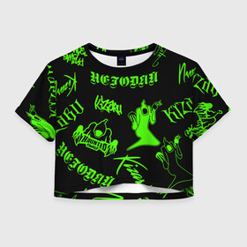 Женская футболка Crop-top 3D с принтом KIZARU / HAUNTED FAMILY в Тюмени, 100% полиэстер | круглая горловина, длина футболки до линии талии, рукава с отворотами | haunted family | kizaru | kizaru   haunted family | rap | кизару | негодяй | рэп | хип хоп