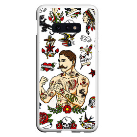 Чехол для Samsung S10E с принтом HIPSTER TATTOO в Тюмени, Силикон | Область печати: задняя сторона чехла, без боковых панелей | Тематика изображения на принте: hipsters | tattoo | девушка в тату | птицы | тату | усы | хипстер | хипстеры | черепа и розы | черепа и цветы | чёрная пантера | чувак | это борода. | я есть стиль