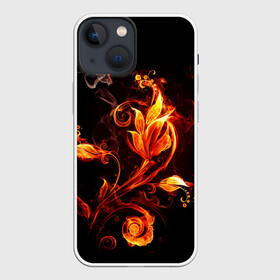 Чехол для iPhone 13 mini с принтом Огненный цветок в Тюмени,  |  | Тематика изображения на принте: огненный цветок | огонь | узор | узор в огне | цветок | цветок в огне.