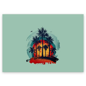 Поздравительная открытка с принтом Мазня с пальмами в Тюмени, 100% бумага | плотность бумаги 280 г/м2, матовая, на обратной стороне линовка и место для марки
 | Тематика изображения на принте: живопись | краска | мазки | пальмы | пейзаж с пальмами | пейзажи | тропики.