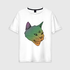 Женская футболка хлопок Oversize с принтом Трёхглазый кот в Тюмени, 100% хлопок | свободный крой, круглый ворот, спущенный рукав, длина до линии бедер
 | арт | глаз | градиент | кот | кошка | рисунок | трёхглазый