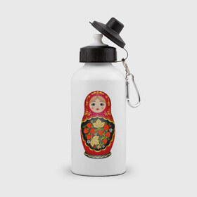Бутылка спортивная с принтом Матрешка Снегурка Хохлома в Тюмени, металл | емкость — 500 мл, в комплекте две пластиковые крышки и карабин для крепления | Тематика изображения на принте: 