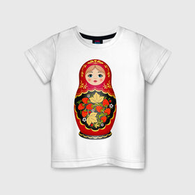Детская футболка хлопок с принтом Матрешка Снегурка Хохлома в Тюмени, 100% хлопок | круглый вырез горловины, полуприлегающий силуэт, длина до линии бедер | Тематика изображения на принте: 