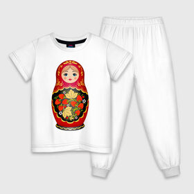 Детская пижама хлопок с принтом Матрешка Снегурка Хохлома в Тюмени, 100% хлопок |  брюки и футболка прямого кроя, без карманов, на брюках мягкая резинка на поясе и по низу штанин
 | 