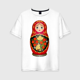 Женская футболка хлопок Oversize с принтом Матрешка Снегурка Хохлома в Тюмени, 100% хлопок | свободный крой, круглый ворот, спущенный рукав, длина до линии бедер
 | 
