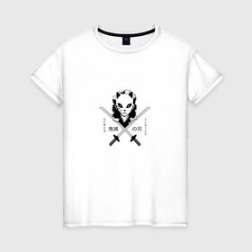 Женская футболка хлопок с принтом Demon Slayer в Тюмени, 100% хлопок | прямой крой, круглый вырез горловины, длина до линии бедер, слегка спущенное плечо | 