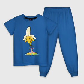 Детская пижама хлопок с принтом Радужный банан в Тюмени, 100% хлопок |  брюки и футболка прямого кроя, без карманов, на брюках мягкая резинка на поясе и по низу штанин
 | Тематика изображения на принте: банан | банан взлетает | банан летает | банан летит | банан радуга | брызги радуги | радуга | радужный банан