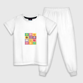 Детская пижама хлопок с принтом Macaron в Тюмени, 100% хлопок |  брюки и футболка прямого кроя, без карманов, на брюках мягкая резинка на поясе и по низу штанин
 | macaron | еда | иллюстрация | макарон | печенье | поп арт | ретро | французский бисквит