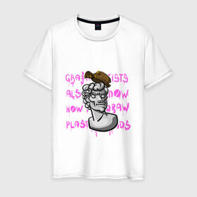 Мужская футболка хлопок с принтом Гипсовая голова в Тюмени, 100% хлопок | прямой крой, круглый вырез горловины, длина до линии бедер, слегка спущенное плечо. | 