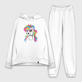 Женский костюм хлопок Oversize с принтом Unicorn hipster в Тюмени,  |  | color | cool | eyes | fashion | hipster | horn | hype | mane | muzzle | unicorn | глаза | грива | единорог | круто | мода | очки | рог | хайп | хипстер | цвет