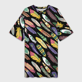 Платье-футболка 3D с принтом Feathers 2022 в Тюмени,  |  | color | cool | fashion | feather | hipster | круто | мода | перо | хипстер | цвет