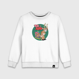 Детский свитшот хлопок с принтом Tom and Jerry в Тюмени, 100% хлопок | круглый вырез горловины, эластичные манжеты, пояс и воротник | tom and jerry | vdkimel | warner bros | новый год | олень | подарки | сани | санта клаус | том и джерри