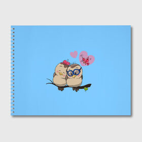 Альбом для рисования с принтом Влюблённые пташки в Тюмени, 100% бумага
 | матовая бумага, плотность 200 мг. | Тематика изображения на принте: влюблённые птички. | воробушки | любовь | птицы | сердечки
