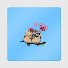 Магнит виниловый Квадрат с принтом Влюблённые пташки в Тюмени, полимерный материал с магнитным слоем | размер 9*9 см, закругленные углы | влюблённые птички. | воробушки | любовь | птицы | сердечки