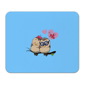 Коврик для мышки прямоугольный с принтом Влюблённые пташки в Тюмени, натуральный каучук | размер 230 х 185 мм; запечатка лицевой стороны | Тематика изображения на принте: влюблённые птички. | воробушки | любовь | птицы | сердечки