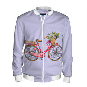 Мужской бомбер 3D с принтом Bicycle в Тюмени, 100% полиэстер | застегивается на молнию, по бокам два кармана без застежек, по низу бомбера и на воротнике - эластичная резинка | букет | велосипед | лето | цветы