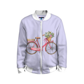 Детский бомбер 3D с принтом Bicycle в Тюмени, 100% полиэстер | застегивается на молнию, по бокам два кармана без застежек, мягкие манжеты, по низу бомбера и на воротнике — эластичная резинка | букет | велосипед | лето | цветы