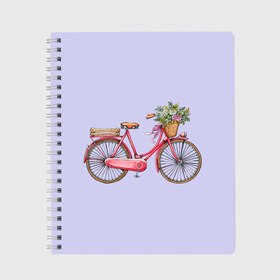 Тетрадь с принтом Bicycle в Тюмени, 100% бумага | 48 листов, плотность листов — 60 г/м2, плотность картонной обложки — 250 г/м2. Листы скреплены сбоку удобной пружинной спиралью. Уголки страниц и обложки скругленные. Цвет линий — светло-серый
 | букет | велосипед | лето | цветы