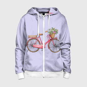 Детская толстовка 3D на молнии с принтом Bicycle в Тюмени, 100% полиэстер |  манжеты и пояс оформлены широкой мягкой резинкой, двухслойный капюшон со шнурком для регулировки, спереди карманы и застежка-молния
 | Тематика изображения на принте: букет | велосипед | лето | цветы