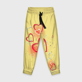 Детские брюки 3D с принтом Сердечки в лимонаде. в Тюмени, 100% полиэстер | манжеты по низу, эластичный пояс регулируется шнурком, по бокам два кармана без застежек, внутренняя часть кармана из мелкой сетки | 