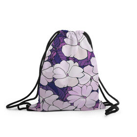 Рюкзак-мешок 3D с принтом Фиолетовые цветы в Тюмени, 100% полиэстер | плотность ткани — 200 г/м2, размер — 35 х 45 см; лямки — толстые шнурки, застежка на шнуровке, без карманов и подкладки | 