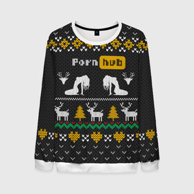 Мужской свитшот 3D с принтом Pornhub свитер с оленями в Тюмени, 100% полиэстер с мягким внутренним слоем | круглый вырез горловины, мягкая резинка на манжетах и поясе, свободная посадка по фигуре | 2021 | knit | knitted | merch | new year | sweater | ugly sweater | вязанный | вязяный | зимний | лого | логотип | мерч | новый год | олени | рождественский | рождественский свитер | рождес