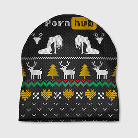 Шапка 3D с принтом Pornhub свитер с оленями в Тюмени, 100% полиэстер | универсальный размер, печать по всей поверхности изделия | 2021 | knit | knitted | merch | new year | sweater | ugly sweater | вязанный | вязяный | зимний | лого | логотип | мерч | новый год | олени | рождественский | рождественский свитер | рождес