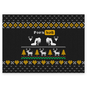 Поздравительная открытка с принтом Pornhub свитер с оленями в Тюмени, 100% бумага | плотность бумаги 280 г/м2, матовая, на обратной стороне линовка и место для марки
 | 2021 | knit | knitted | merch | new year | sweater | ugly sweater | вязанный | вязяный | зимний | лого | логотип | мерч | новый год | олени | рождественский | рождественский свитер | рождес