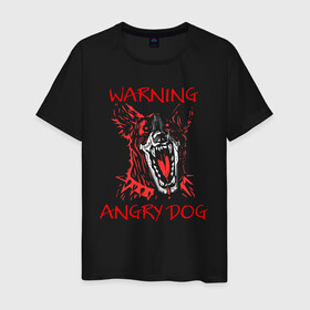 Мужская футболка хлопок с принтом Осторожно, злая собака! в Тюмени, 100% хлопок | прямой крой, круглый вырез горловины, длина до линии бедер, слегка спущенное плечо. | angry | angry dog | cyber | cyber dog | cyberpunk | dog | злая собака | злость | кибер | кибер собака | киберпанк | собака