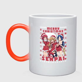 Кружка хамелеон с принтом MERRY CHRISTMAS (SENPAI) в Тюмени, керамика | меняет цвет при нагревании, емкость 330 мл | ahegao | anime | japan | manga | sempai | senpai | аниме | ахегао | лицо | манга | семпай | сенпай | япония