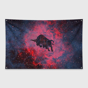 Флаг-баннер с принтом Бык в Тюмени, 100% полиэстер | размер 67 х 109 см, плотность ткани — 95 г/м2; по краям флага есть четыре люверса для крепления | 2021 | bull | space | бык | год быка | космос