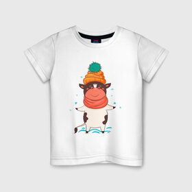 Детская футболка хлопок с принтом Довольный бык в Тюмени, 100% хлопок | круглый вырез горловины, полуприлегающий силуэт, длина до линии бедер | 