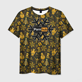 Мужская футболка 3D с принтом Pornhub(Новый год) в Тюмени, 100% полиэфир | прямой крой, круглый вырез горловины, длина до линии бедер | рождественскую коллекцию