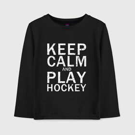Детский лонгслив хлопок с принтом K.C.a. Play Hockey в Тюмени, 100% хлопок | круглый вырез горловины, полуприлегающий силуэт, длина до линии бедер | and | calm | hockey | ice | keep | play | sport | sports | и | играй | сохраняй | спокойствие | спорт | хокей | хоккей