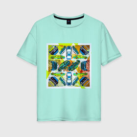 Женская футболка хлопок Oversize с принтом Чипированные машины в Тюмени, 100% хлопок | свободный крой, круглый ворот, спущенный рукав, длина до линии бедер
 | здоровье | изоляция | код | машина | пропуск | самоизоляция | чип
