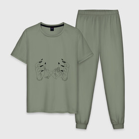 Мужская пижама хлопок с принтом Jujutsu Kaisen Itadori в Тюмени, 100% хлопок | брюки и футболка прямого кроя, без карманов, на брюках мягкая резинка на поясе и по низу штанин
 | hand | itadori | sukuna | итадори | магическая битва | руки | сукуна