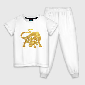 Детская пижама хлопок с принтом Золотой Телец Год Быка в Тюмени, 100% хлопок |  брюки и футболка прямого кроя, без карманов, на брюках мягкая резинка на поясе и по низу штанин
 | 
