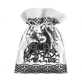 Подарочный 3D мешок с принтом Вендельский олень чёрный 3D в Тюмени, 100% полиэстер | Размер: 29*39 см | Тематика изображения на принте: вендель | викинги | вязь | олень | орнамент | скандинавский | тату | узор
