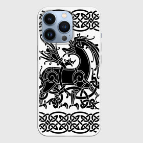 Чехол для iPhone 13 Pro с принтом Вендельский олень чёрный 3D в Тюмени,  |  | Тематика изображения на принте: вендель | викинги | вязь | олень | орнамент | скандинавский | тату | узор
