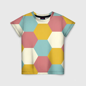 Детская футболка 3D с принтом Разноцветные узоры в Тюмени, 100% гипоаллергенный полиэфир | прямой крой, круглый вырез горловины, длина до линии бедер, чуть спущенное плечо, ткань немного тянется | геометрия | разноцветный | спорт | узоры | фигура | футбол | шестиугольники