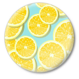 Значок с принтом лимончики в Тюмени,  металл | круглая форма, металлическая застежка в виде булавки | еда | лимон | фрукты | цитрусы
