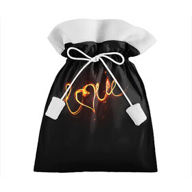 Подарочный 3D мешок с принтом Огненная любовь в Тюмени, 100% полиэстер | Размер: 29*39 см | Тематика изображения на принте: любовь | огненная надпись | позитив. | романтика | сердце | я люблю