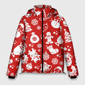 Мужская зимняя куртка 3D с принтом Новогодний Узор в Тюмени, верх — 100% полиэстер; подкладка — 100% полиэстер; утеплитель — 100% полиэстер | длина ниже бедра, свободный силуэт Оверсайз. Есть воротник-стойка, отстегивающийся капюшон и ветрозащитная планка. 

Боковые карманы с листочкой на кнопках и внутренний карман на молнии. | Тематика изображения на принте: 
