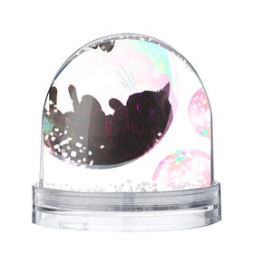 Снежный шар с принтом Котик в пузыре, черный в Тюмени, Пластик | Изображение внутри шара печатается на глянцевой фотобумаге с двух сторон | звери | котики | коты | кошки | милый | подарок | пузырь | черный