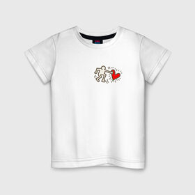 Детская футболка хлопок с принтом Heart в Тюмени, 100% хлопок | круглый вырез горловины, полуприлегающий силуэт, длина до линии бедер | Тематика изображения на принте: влюбленные | красный | люди | минимализм | отношения | рисунок | сердечко | страсть | человечки