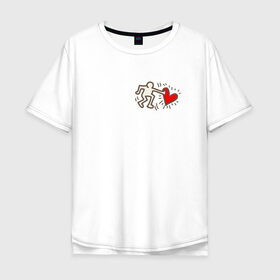 Мужская футболка хлопок Oversize с принтом Heart в Тюмени, 100% хлопок | свободный крой, круглый ворот, “спинка” длиннее передней части | Тематика изображения на принте: влюбленные | красный | люди | минимализм | отношения | рисунок | сердечко | страсть | человечки