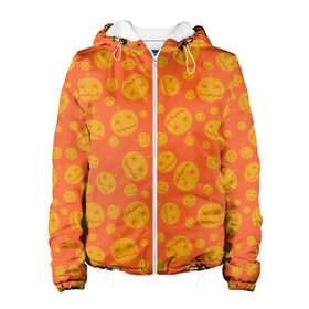 Женская куртка 3D с принтом Helloween Pumpkin - Хеллоуин в Тюмени, ткань верха — 100% полиэстер, подклад — флис | прямой крой, подол и капюшон оформлены резинкой с фиксаторами, два кармана без застежек по бокам, один большой потайной карман на груди. Карман на груди застегивается на липучку | helloween | orange | pumpkin | оранжевый | тыквы | хеллоуин