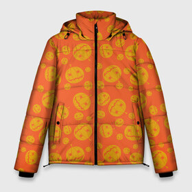 Мужская зимняя куртка 3D с принтом Helloween Pumpkin - Хеллоуин в Тюмени, верх — 100% полиэстер; подкладка — 100% полиэстер; утеплитель — 100% полиэстер | длина ниже бедра, свободный силуэт Оверсайз. Есть воротник-стойка, отстегивающийся капюшон и ветрозащитная планка. 

Боковые карманы с листочкой на кнопках и внутренний карман на молнии. | helloween | orange | pumpkin | оранжевый | тыквы | хеллоуин