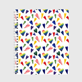 Тетрадь с принтом Пастельные сердца в Тюмени, 100% бумага | 48 листов, плотность листов — 60 г/м2, плотность картонной обложки — 250 г/м2. Листы скреплены сбоку удобной пружинной спиралью. Уголки страниц и обложки скругленные. Цвет линий — светло-серый
 | gradient | heart | pastel | pattern | rainbow | watercolor | акварель | градиент | пастель | радуга | сердце | узор